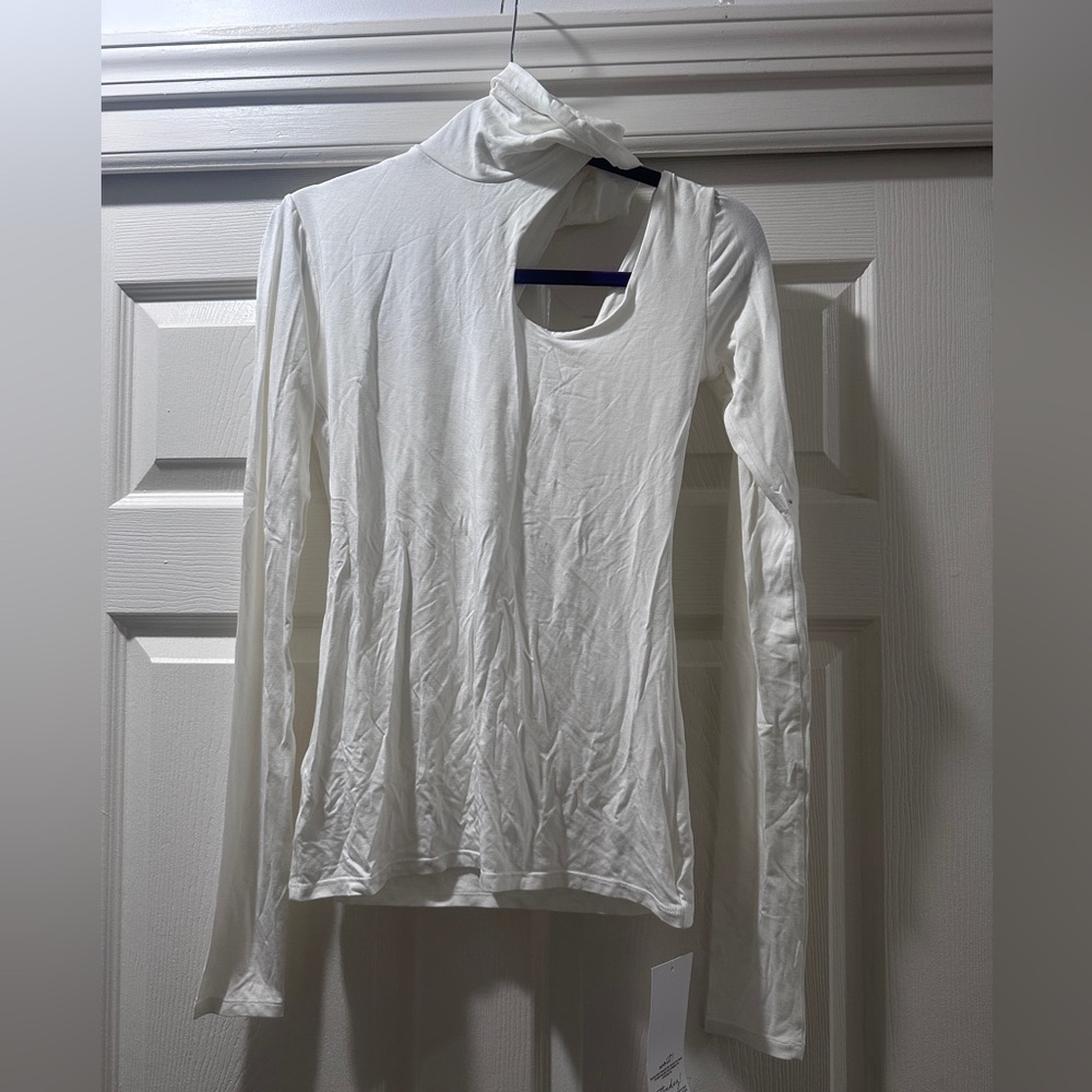Marcella Moda Cream Cut Out Turtleneck Top